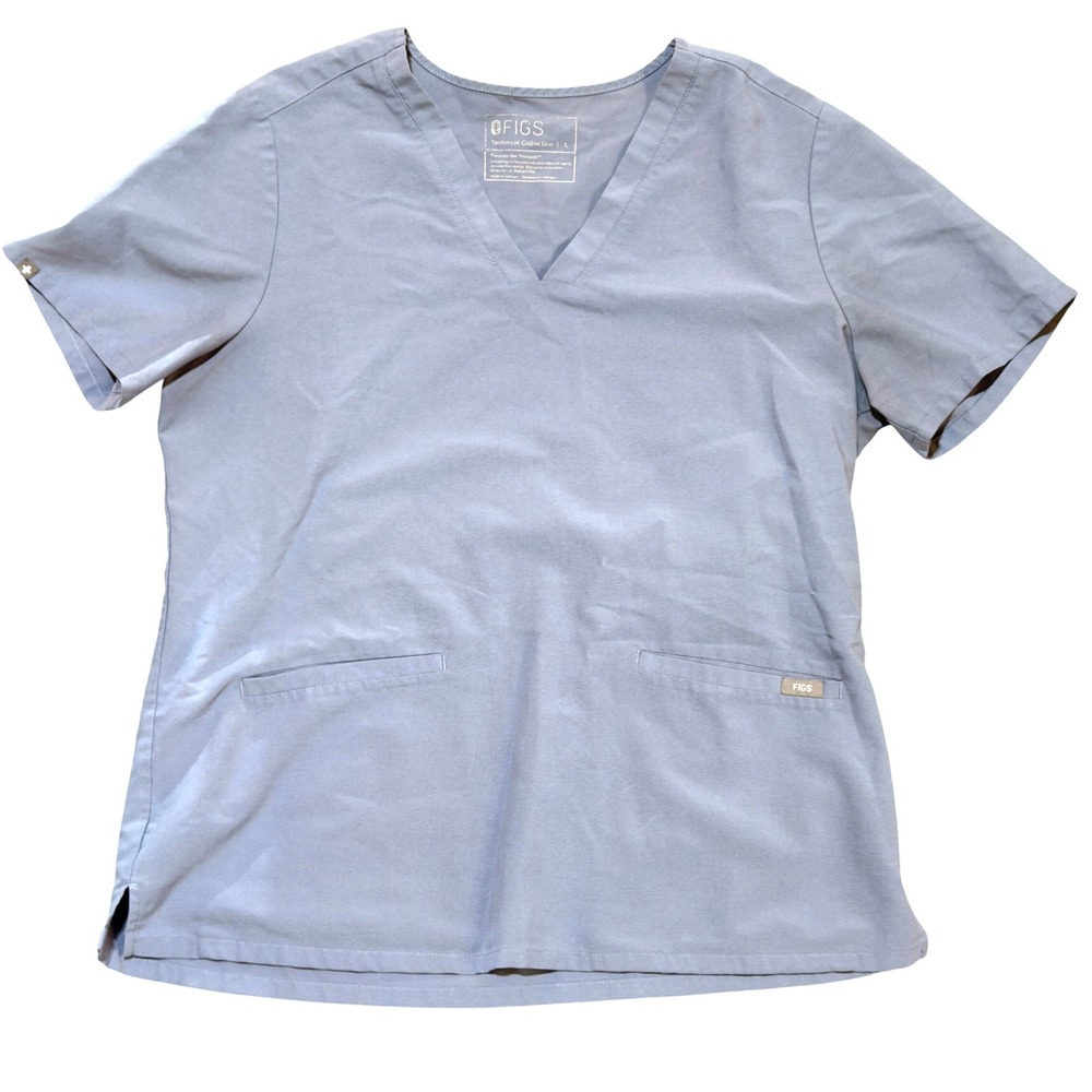 FIGS Scrub Top Women Large Blue Grey Technical Collection V-Neck Medical Shirt